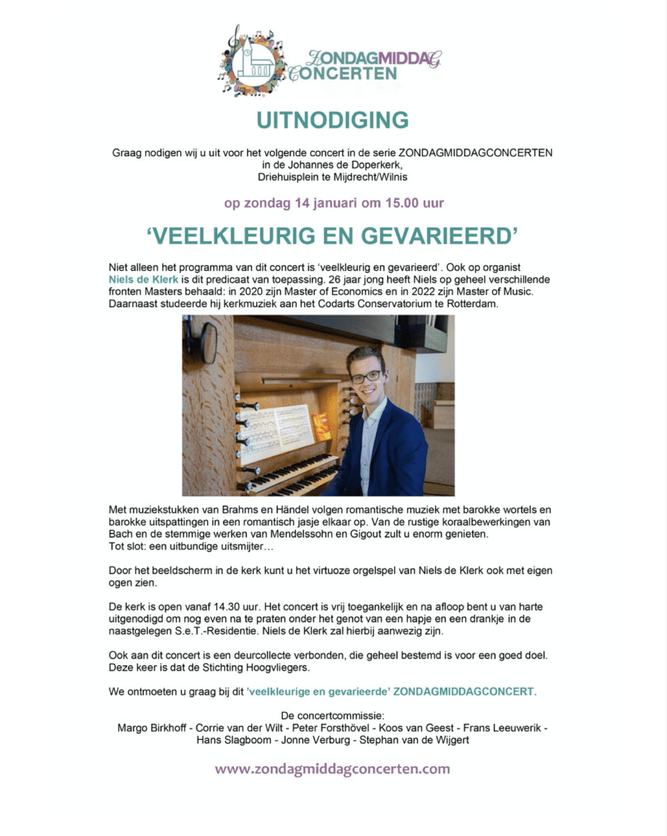 Zondagmiddagconcert Johanndes de Doper kerk Mijdrecht